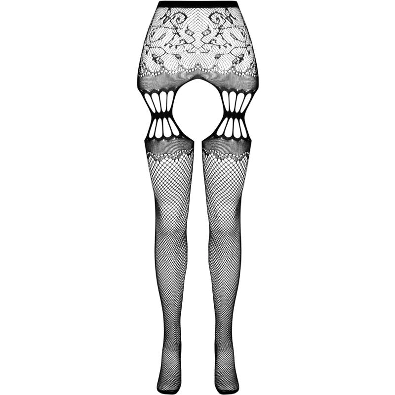 PASSION - BLACK TIGHTS WITH GARTER S027 ONE SIZE