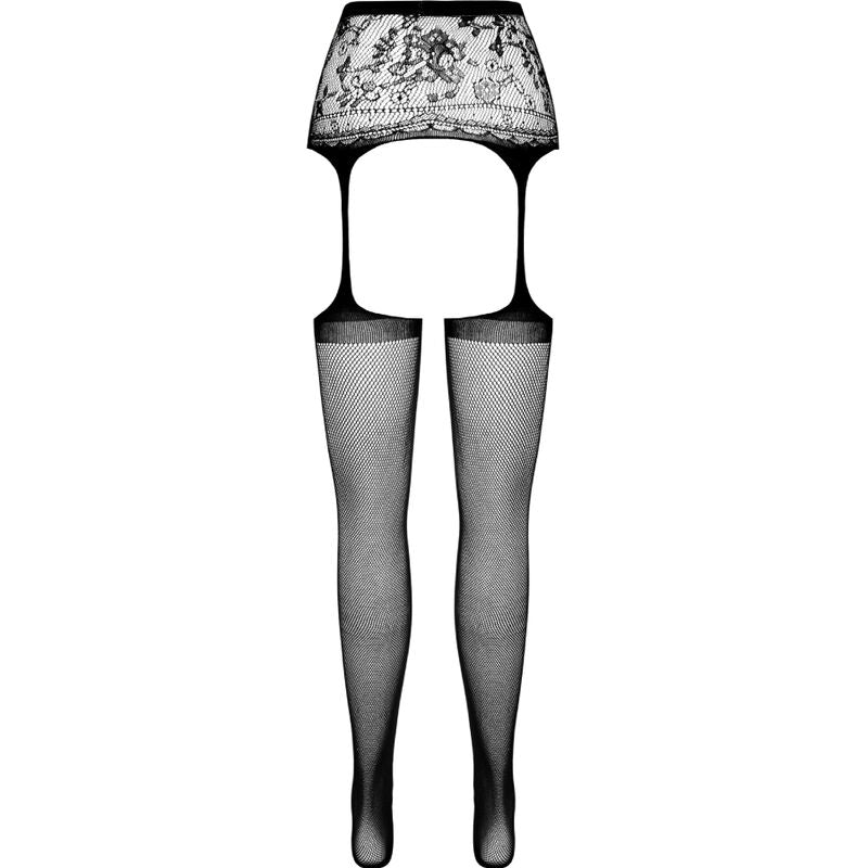 PASSION - BLACK TIGHTS WITH GARTER S028 ONE SIZE