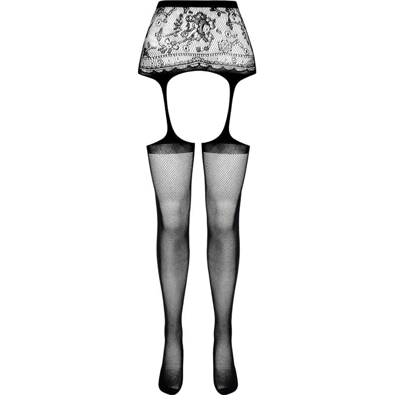 PASSION - BLACK TIGHTS WITH GARTER S028 ONE SIZE