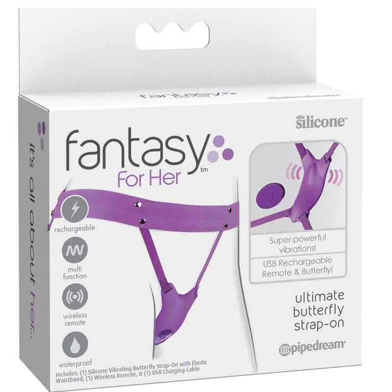 FANTASY FOR HER - VIBRATING BUTTERFLY HARNESS, RECHARGEABLE & REMOTE CONTROL PURPLE