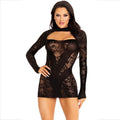 LEG AVENUE - LONG SLEEVE LACE MINI DRESS BLACK