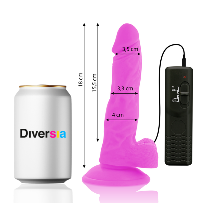 DIVERSIA - PURPLE FLEXIBLE VIBRATING DILDO 18 CM -O- 4 CM