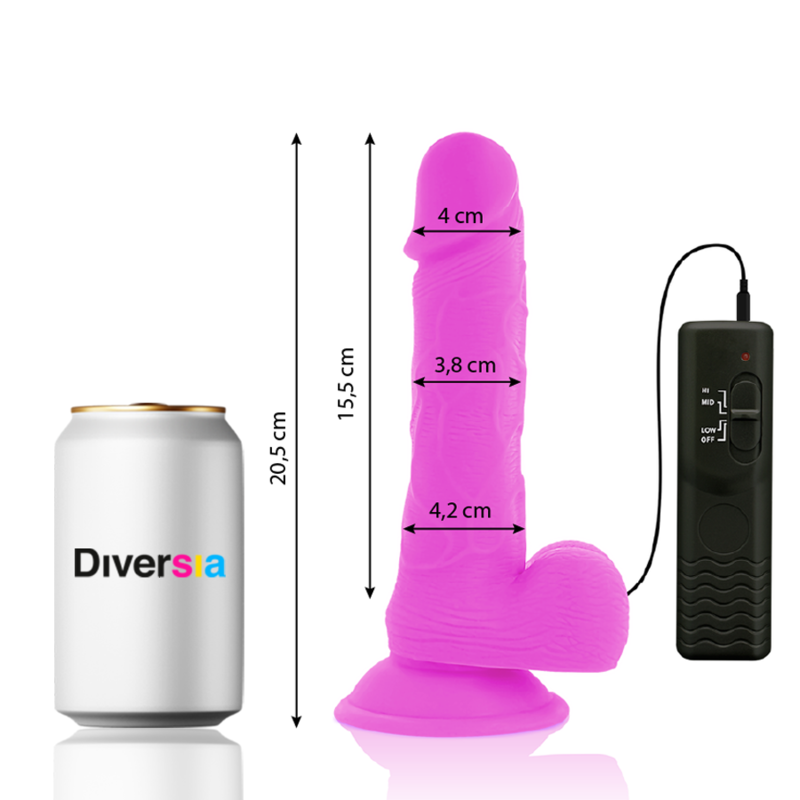 DIVERSIA - VIBRATING FLEXIBLE DILDO PURPLE 20.5 CM -Ø- 4.2 CM