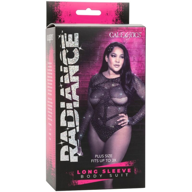 CALEXOTICS - RADIANCE RHINESTONE LONG SLEEVE PLUS SIZE BODYSUIT