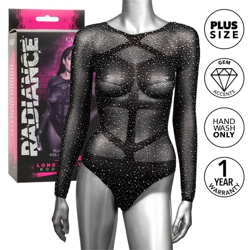 CALEXOTICS - RADIANCE RHINESTONE LONG SLEEVE PLUS SIZE BODYSUIT