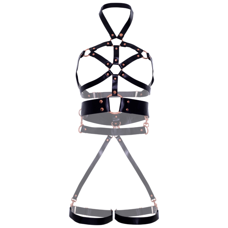 LEG AVENUE - BLACK VEGAN LEATHER BODY HARNESS L