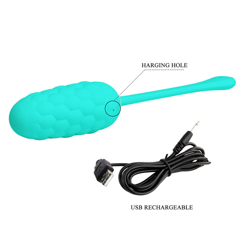 PRETTY LOVE - VIBRATING EGG MARINE TEXTURE RECHARGEABLE AQUA GREEN