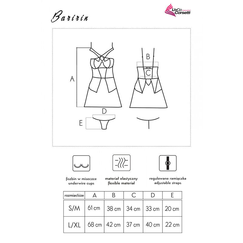 LIVCO CORSETTI FASHION - BARIRIN LC 90633 CHEMISE + PANTIES BLACK L/XL