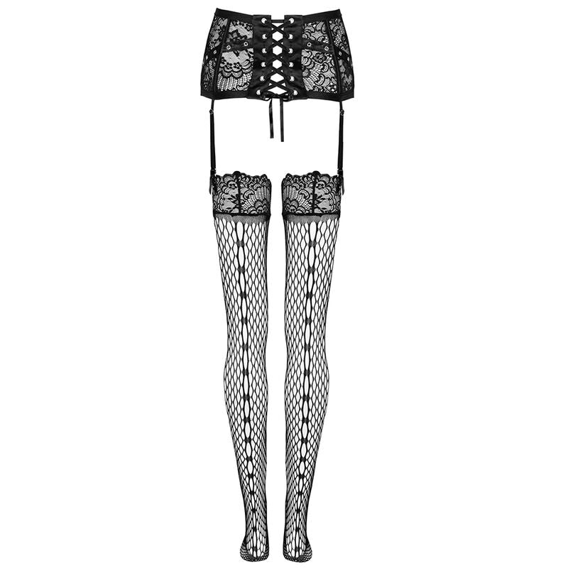 LIVCO CORSETTI FASHION - GARTER BELT + BLACK STOCKINGS L/XL