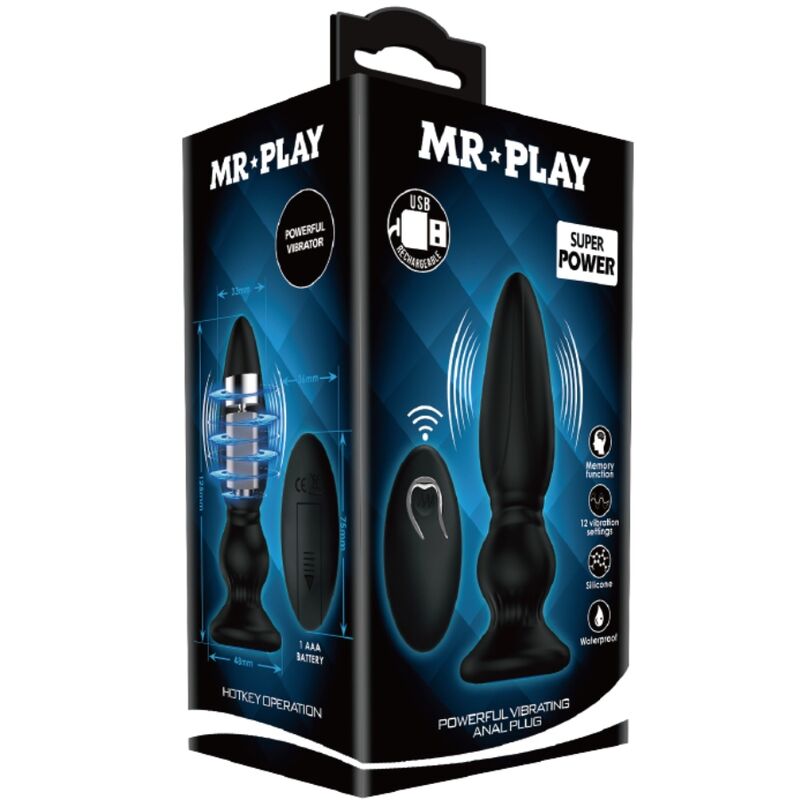 MR PLAY - POWERFUL REMOTE CONTROL BLACK ANAL PLUG VIBRATOR