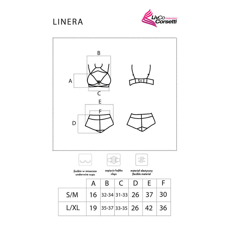 LIVCO CORSETTI FASHION - LINERA FOR THE SENSES COLLECTION BRA + PANTIES BLACK L/XL