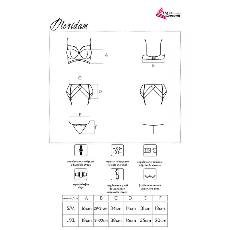 LIVCO CORSETTI FASHION - MORIDAM LC 90552 BRA + GARTER BELT + PANTIES BLACK L/XL