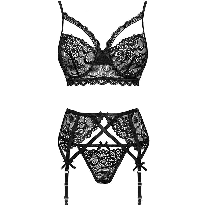 LIVCO CORSETTI FASHION - MORIDAM LC 90552 BRA + GARTER BELT + PANTIES BLACK L/XL