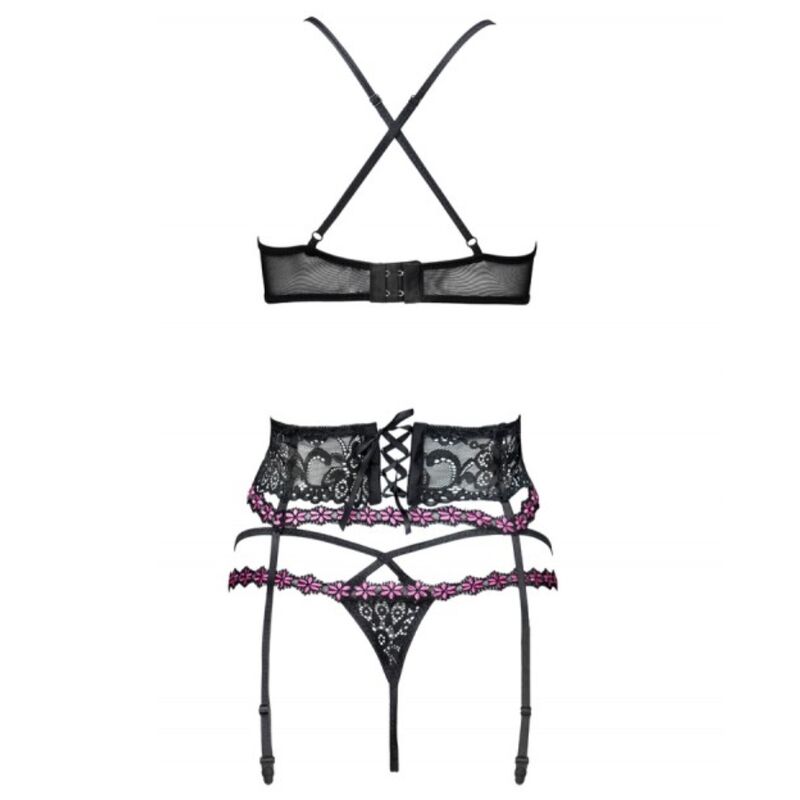 LIVCO CORSETTI FASHION - SNEHANA LC 90443 BRA + GARTER BELT + PANTIES BLACK L/XL