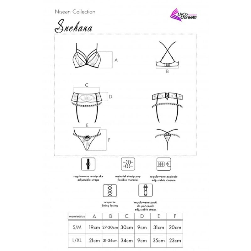 LIVCO CORSETTI FASHION - SNEHANA LC 90443 BRA + GARTER BELT + PANTIES BLACK L/XL