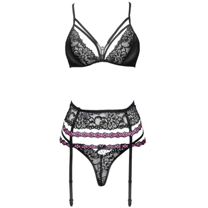 LIVCO CORSETTI FASHION - SNEHANA LC 90443 BRA + GARTER BELT + PANTIES BLACK L/XL