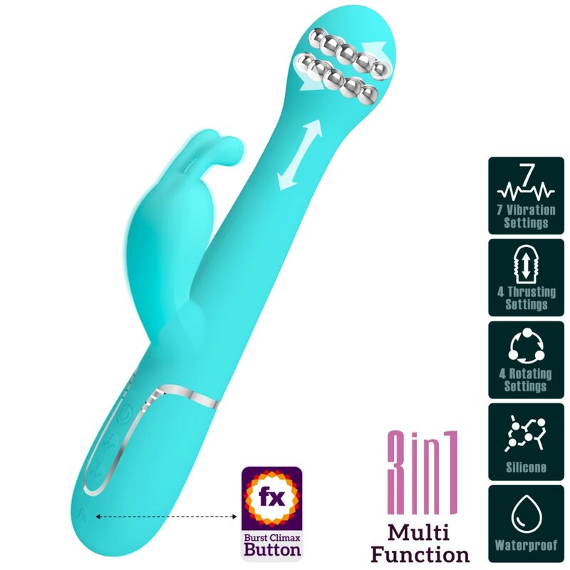 PRETTY LOVE - DEJON RABBIT 3-IN-1 MULTIFUNCTION VIBRATOR AQUA GREEN