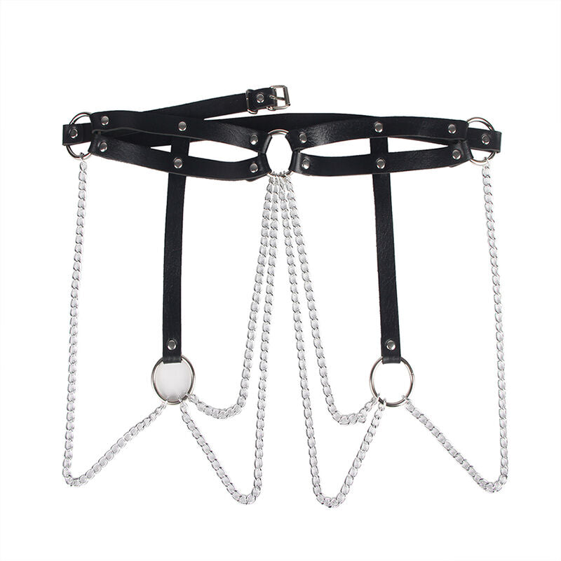 SUBBLIME - BLACK LEATHER RING CHAIN BELT ONE SIZE