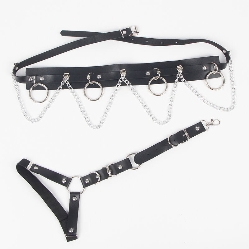 SUBBLIME - BELT HARNESS AND GARTERS WITH RINGS AND CHAIN DETAIL ONE SIZE