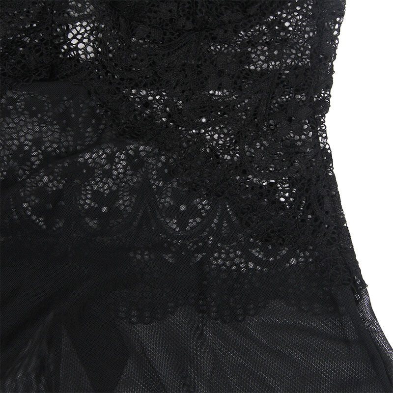 SUBLIME - BLACK LACE AND FLORAL DETAIL BABYDOLL TULLE FABRIC L/XL