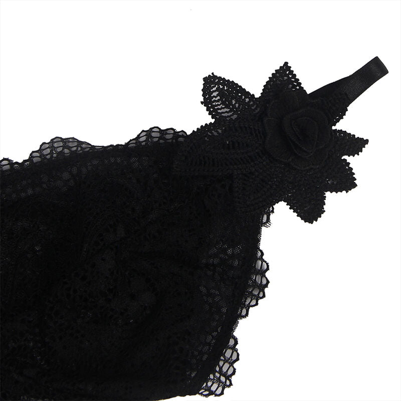 SUBLIME - BLACK LACE AND FLORAL DETAIL BABYDOLL TULLE FABRIC L/XL