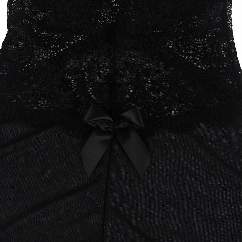 SUBLIME - BLACK LACE AND FLORAL DETAIL BABYDOLL TULLE FABRIC L/XL