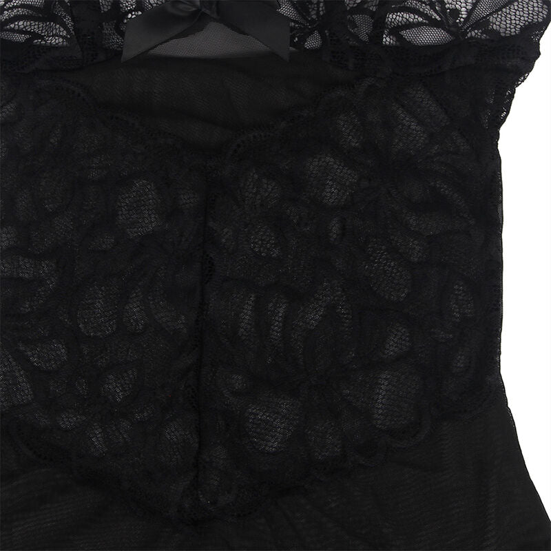 SUBBLIME - BABYDOLL ADJUSTABLE STRAPS AND SHEER LACE BLACK FLORAL PRINT L/XL
