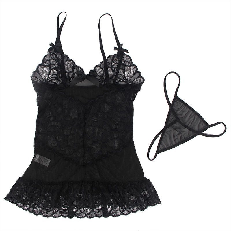 SUBBLIME - BABYDOLL ADJUSTABLE STRAPS AND SHEER LACE BLACK FLORAL PRINT L/XL