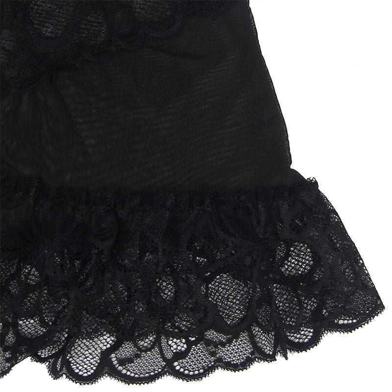 SUBBLIME - BABYDOLL ADJUSTABLE STRAPS AND SHEER LACE BLACK FLORAL PRINT L/XL
