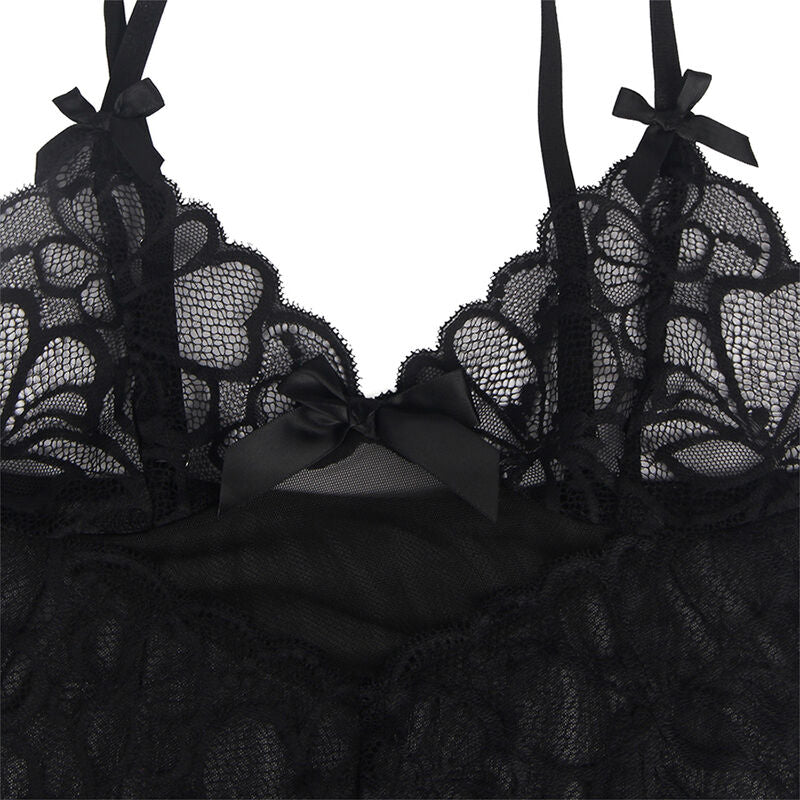 SUBBLIME - BABYDOLL ADJUSTABLE STRAPS AND SHEER LACE BLACK FLORAL PRINT L/XL