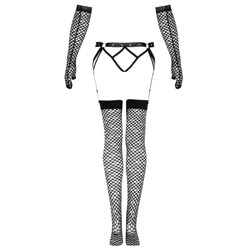 LIVCO CORSETTI FASHION - NEMALIA GARTER SET + STOCKINGS + GLOVES BLACK