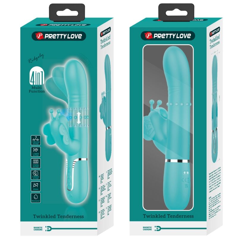 PRETTY LOVE - 4-IN-1 BUTTERFLY RABBIT MULTIFUNCTION VIBRATOR AQUA GREEN