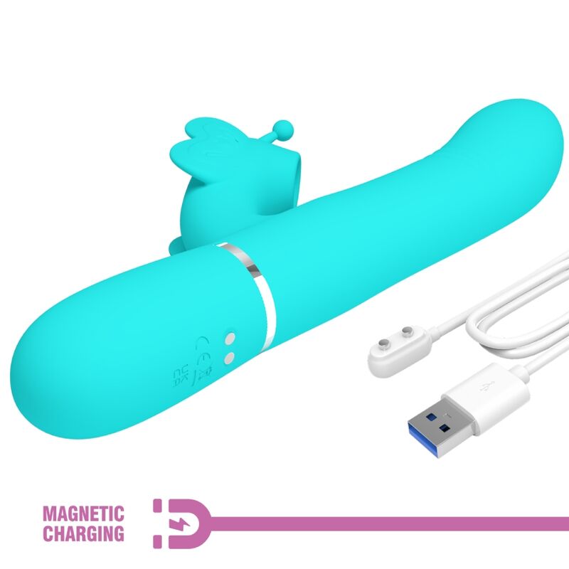 PRETTY LOVE - 4-IN-1 BUTTERFLY RABBIT MULTIFUNCTION VIBRATOR AQUA GREEN