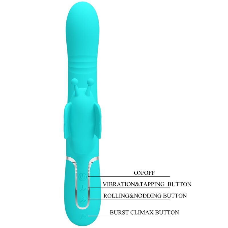 PRETTY LOVE - 4-IN-1 BUTTERFLY RABBIT MULTIFUNCTION VIBRATOR AQUA GREEN