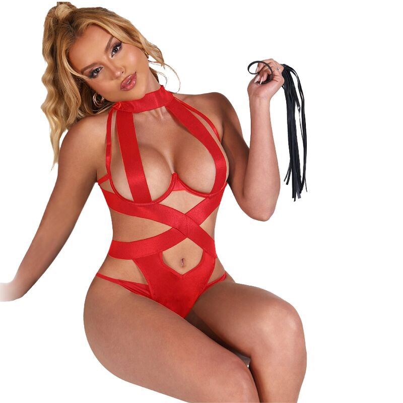 SUBBLIME - SEXY BODYSUIT WITH RED HARNESS L/XL