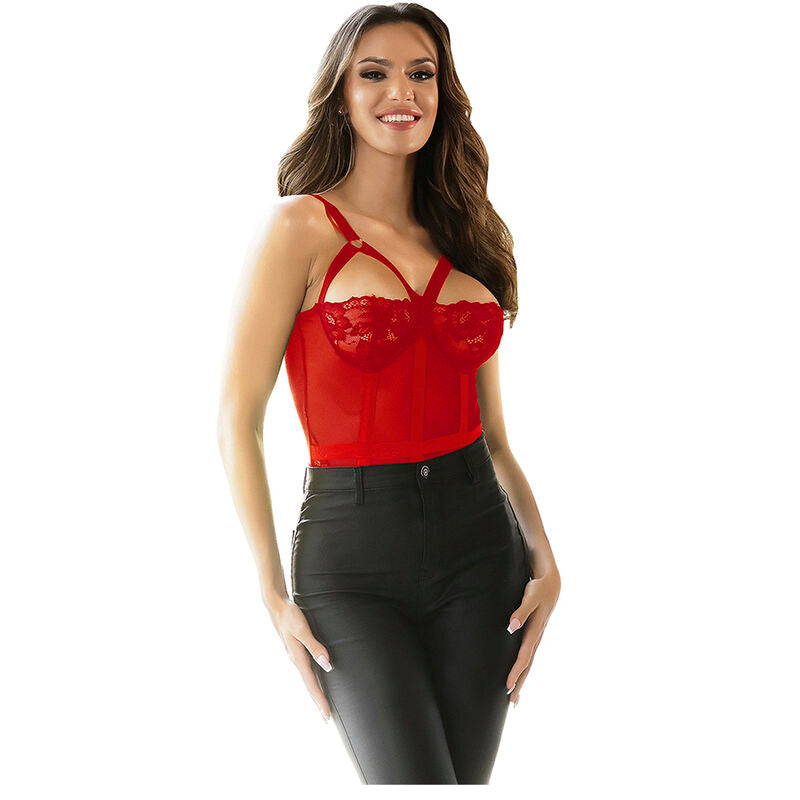SUBBLIME - RED TEDDY WITH GARTER CHEST DETAIL L/XL