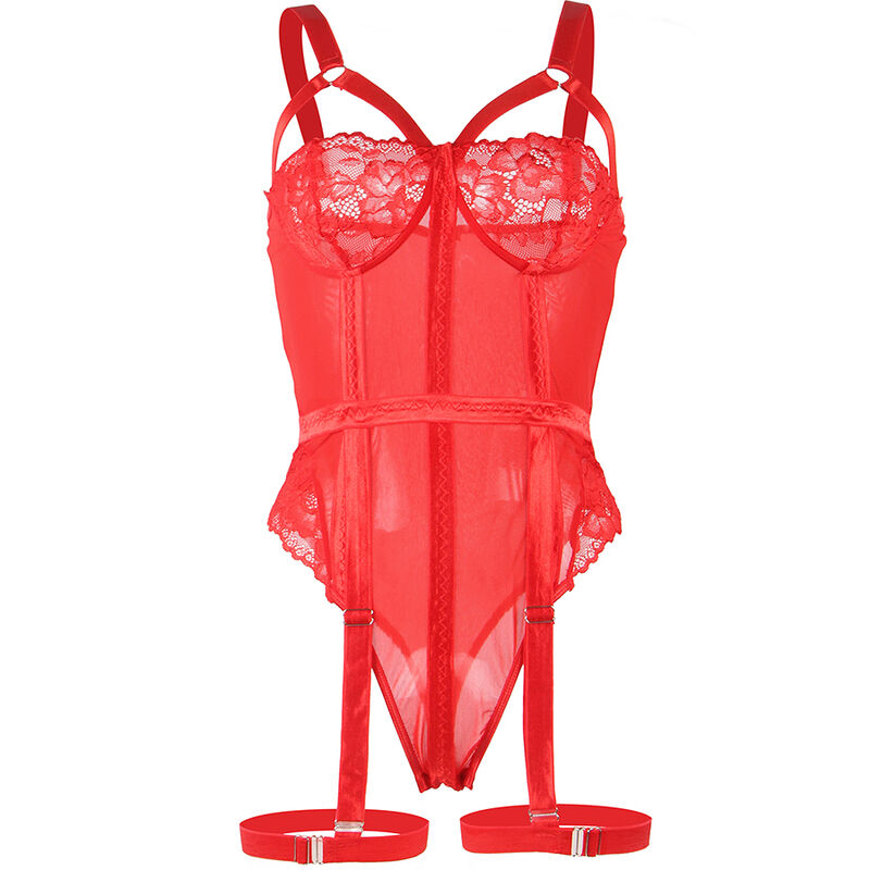 SUBBLIME - RED TEDDY WITH GARTER CHEST DETAIL L/XL