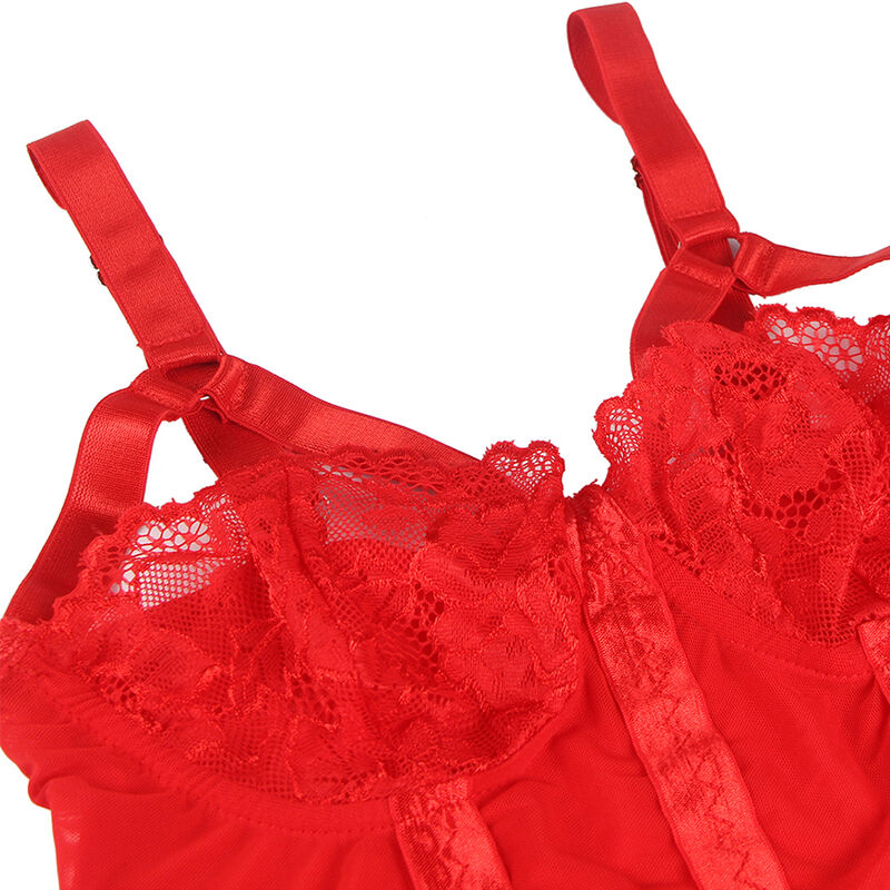 SUBBLIME - RED TEDDY WITH GARTER CHEST DETAIL L/XL