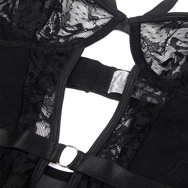 SUBBLIME - TEDDY AVEC JARRETIÈRE AVEC DÉTAIL DENTELLE ET BANDES NOIR L/XL