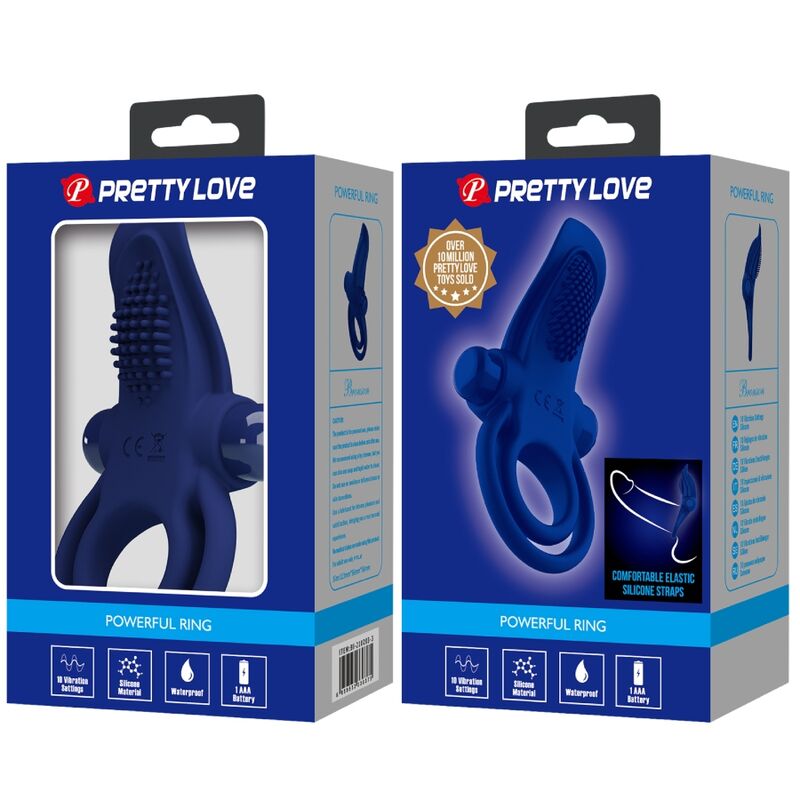 PRETTY LOVE - BRONSON DOUBLE VIBRATING COCK RING BLUE