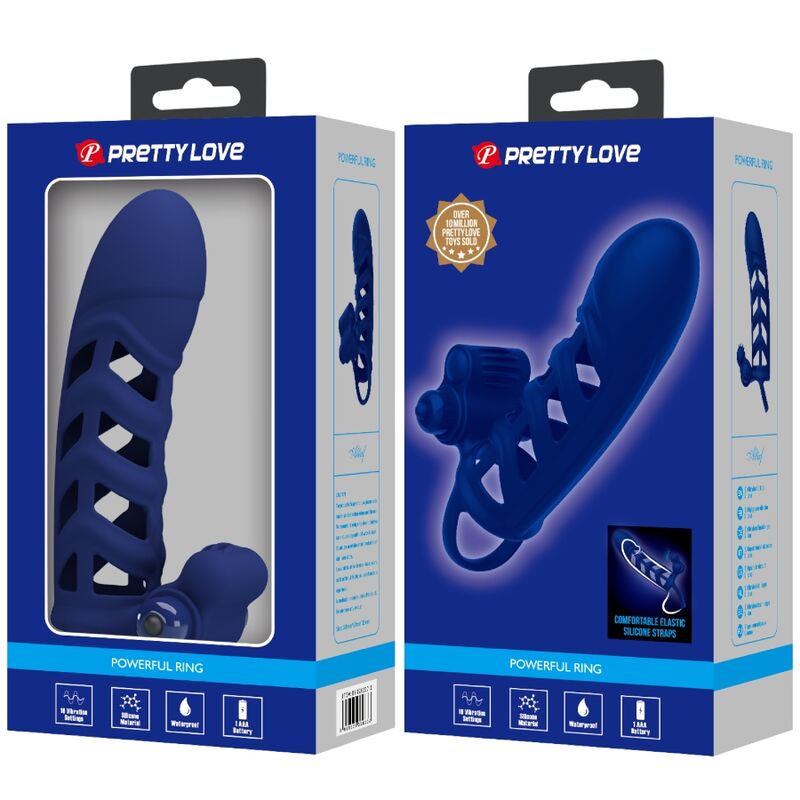 PRETTY LOVE - ALTAF VIBRATING COCK RING WITH BLUE SILICONE SLEEVE
