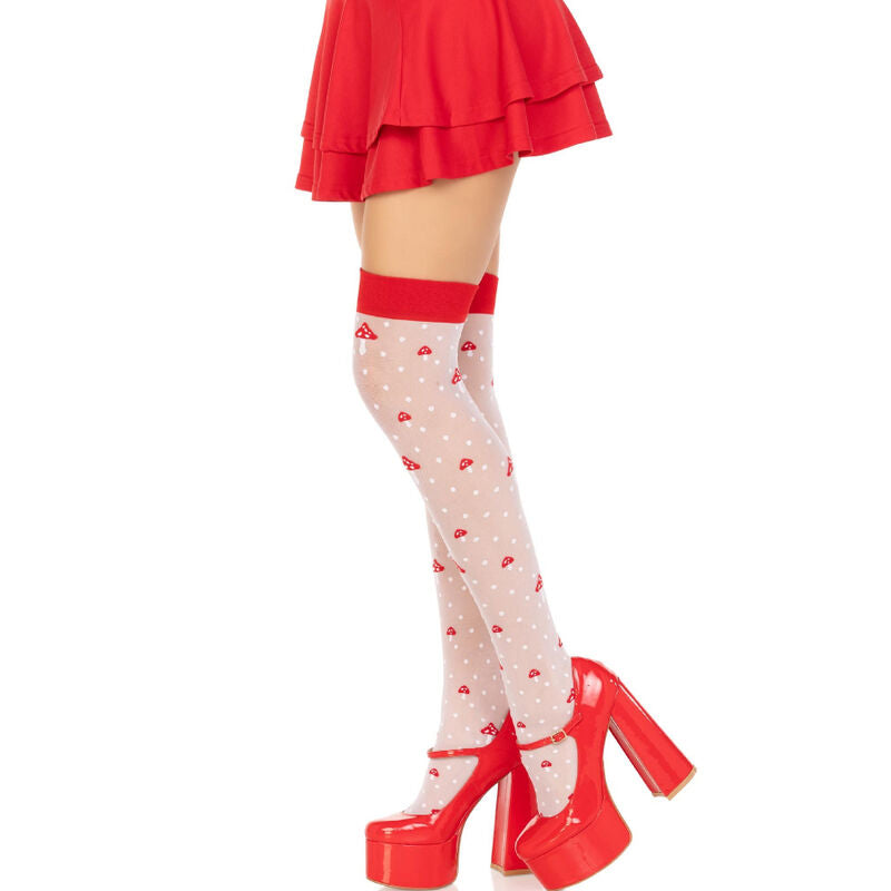 LEG AVENUE - RED/WHITE MUSHROOM OVER THE KNEE SOCKS