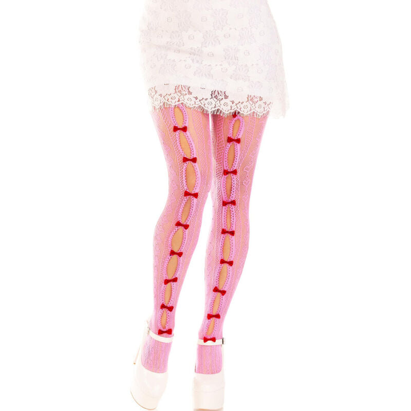 LEG AVENUE - STOCKINGS WITH HEART CUT-OUTS & PINK BOWS