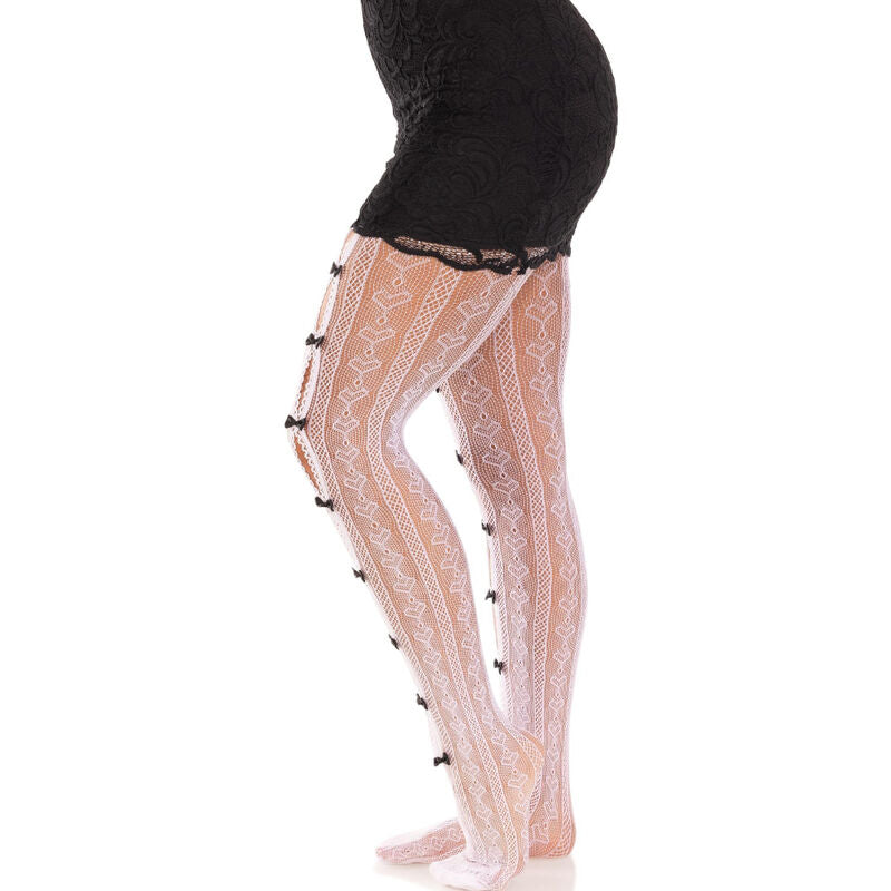 LEG AVENUE - STOCKINGS WITH HEART CUT-OUTS & WHITE BOWS