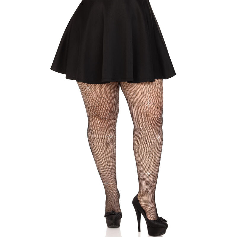 LEG AVENUE - BLACK CRYSTALLIZED FISHNET THIGH-HIGHS PLUS SIZE