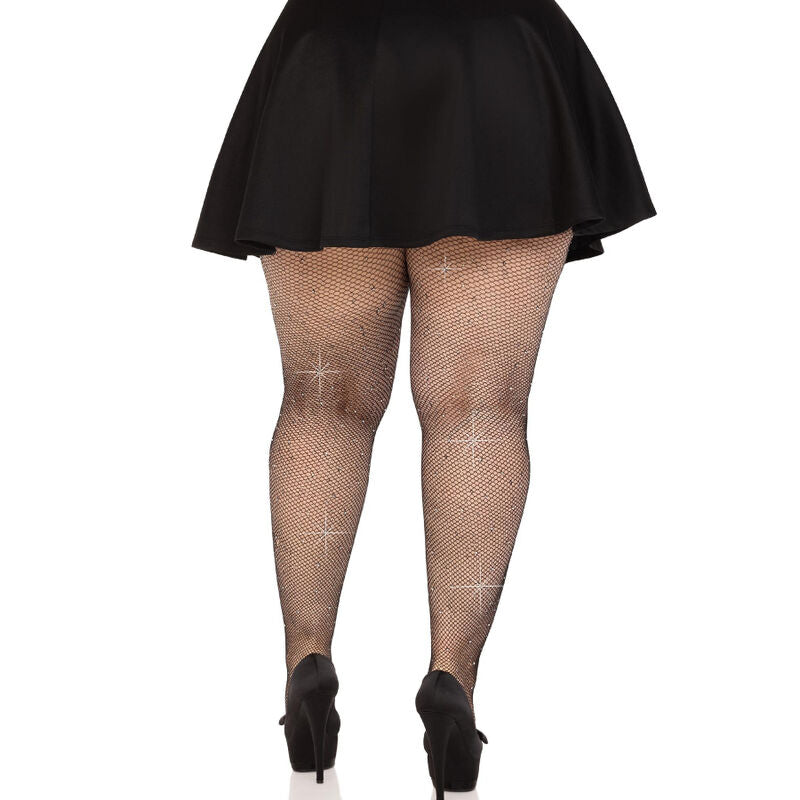 LEG AVENUE - BLACK CRYSTALLIZED FISHNET THIGH-HIGHS PLUS SIZE