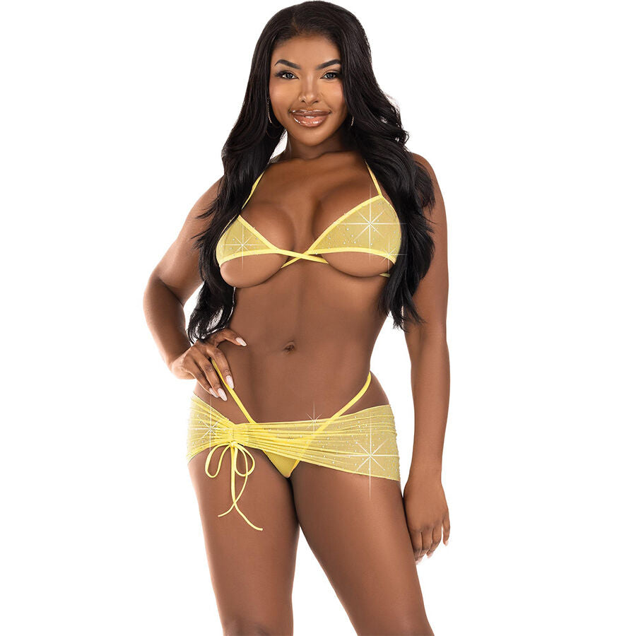 LEG AVENUE - THREE PIECE YELLOW DIAMONDS SET M/L