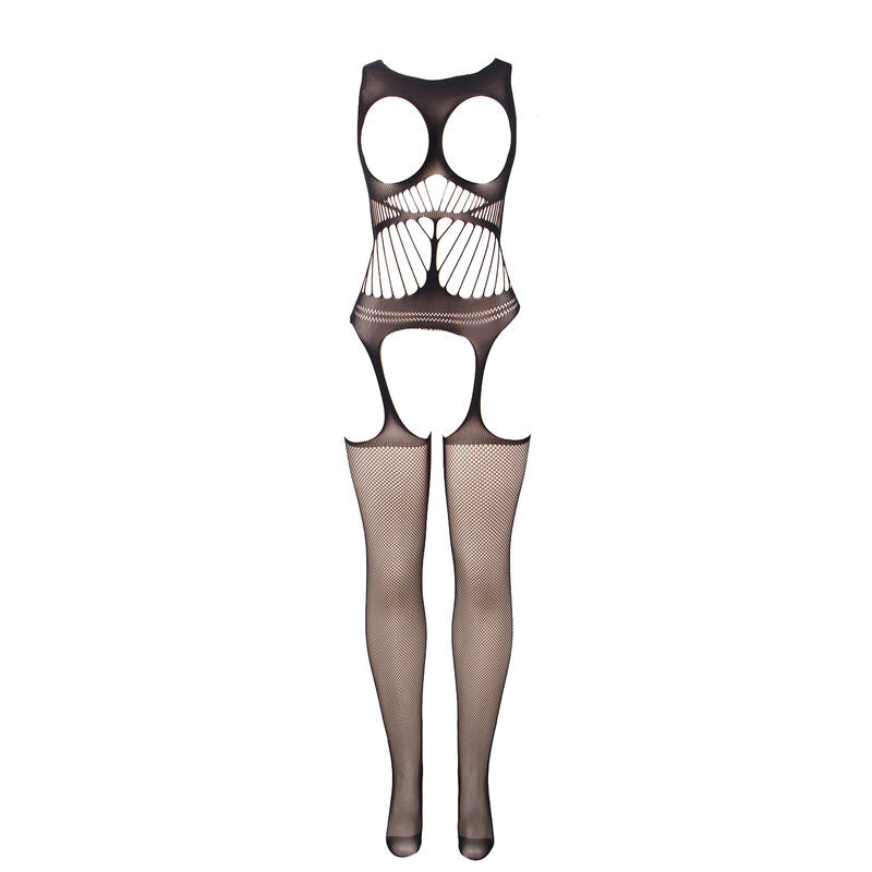 SUBBLIME - 951900 FURLESS FISHNET BODYSTOCKING WITH PADDED CUPS AND OPEN SHOULDERS BLACK ONE SIZE
