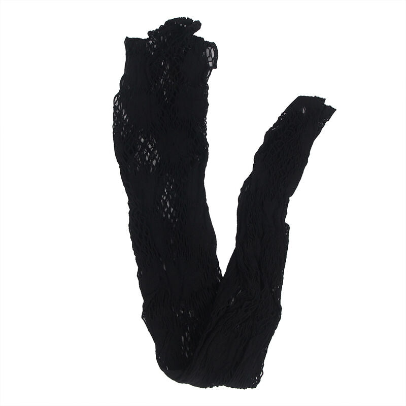 SUBBLIME - 952129 FISHNET BODYSTOCKING WITH DRESS PATTERN AND FLORAL DETAILS BLACK ONE SIZE