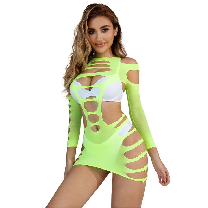 SUBBLIME - 952280 ELASTIC MESH LONG SLEEVE DRESS GREEN ONE SIZE